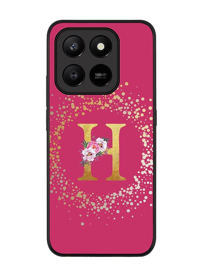 For Honor X7d 4G / X7d 5G / 400 Smart Case,Slim fit Camera Protection, Shockproof Thin Phone cover  - Custom Monogram Floral - H ( Deep Pink )